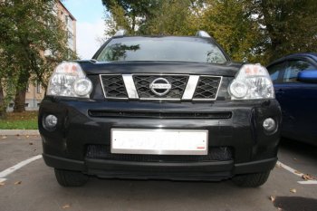 2 799 р. Защитная сетка решетки переднего бампера Arbori Nissan X-trail 2 T31 дорестайлинг (2007-2011) (Чёрная, 15 мм)  с доставкой в г. Горно‑Алтайск. Увеличить фотографию 2