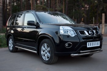 16 899 р. Защита переднего бампера (2 трубы Ø63 и 42 мм, нержавейка) SLITKOFF  Nissan X-trail  2 T31 (2010-2015) рестайлинг  с доставкой в г. Горно‑Алтайск. Увеличить фотографию 2