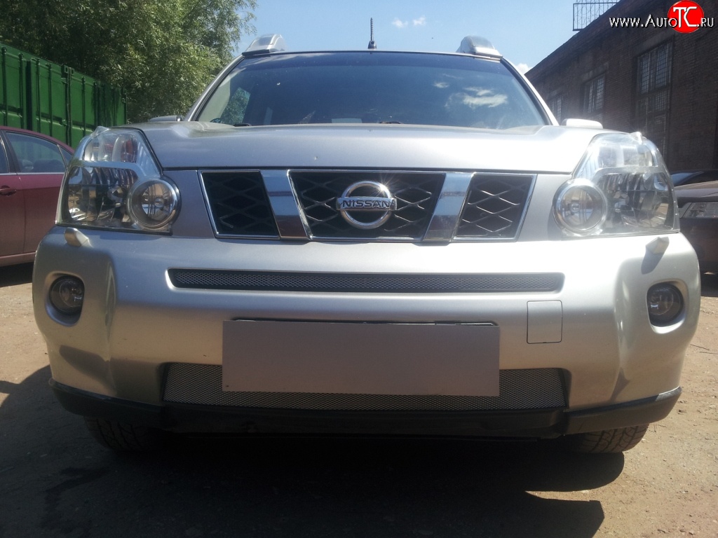 1 539 р. Нижняя сетка на бампер Russtal (хром) Nissan X-trail 2 T31 дорестайлинг (2007-2011)  с доставкой в г. Горно‑Алтайск