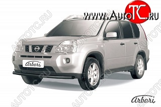 6 119 р. Защита переднего бампера (рестайлинг) Arbori (черная, 1 труба d57 mm). Nissan X-trail 2 T31 дорестайлинг (2007-2011)  с доставкой в г. Горно‑Алтайск