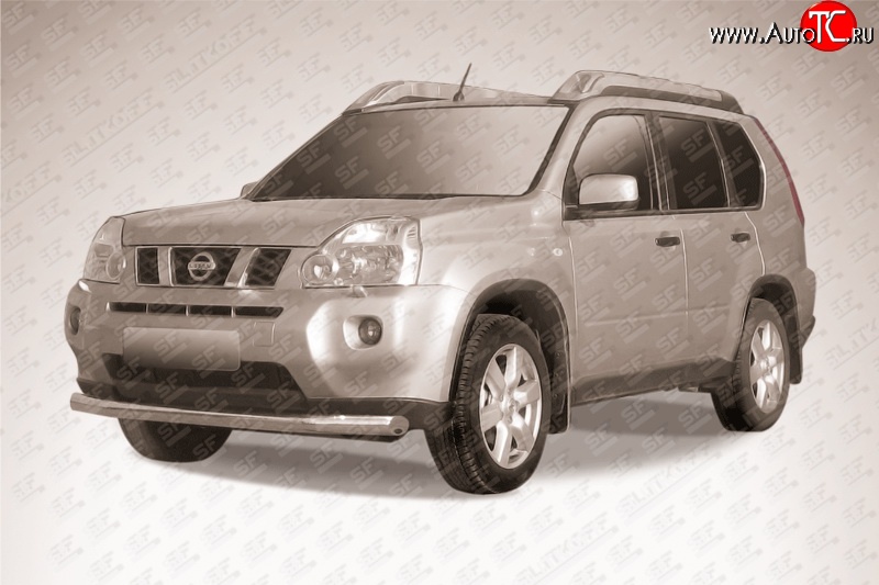 13 499 р. Одинарная защита переднего бампера диаметром 76 мм Slitkoff  Nissan X-trail  2 T31 (2007-2011) дорестайлинг (Цвет: нержавеющая полированная сталь)  с доставкой в г. Горно‑Алтайск