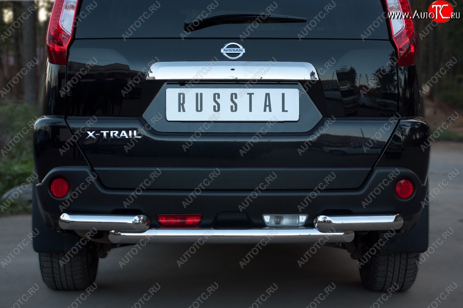 18 649 р. Защита заднего бампера (2 трубы Ø63, нержавейка) SLITKOFF Nissan X-trail 2 T31 рестайлинг (2010-2015)  с доставкой в г. Горно‑Алтайск