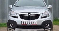 Защита переднего бампера (2 трубыØ63 и 42 мм, нержавейка) SLITKOFF Opel (Опель) Mokka (Мока) (2012-2016)  дорестайлинг