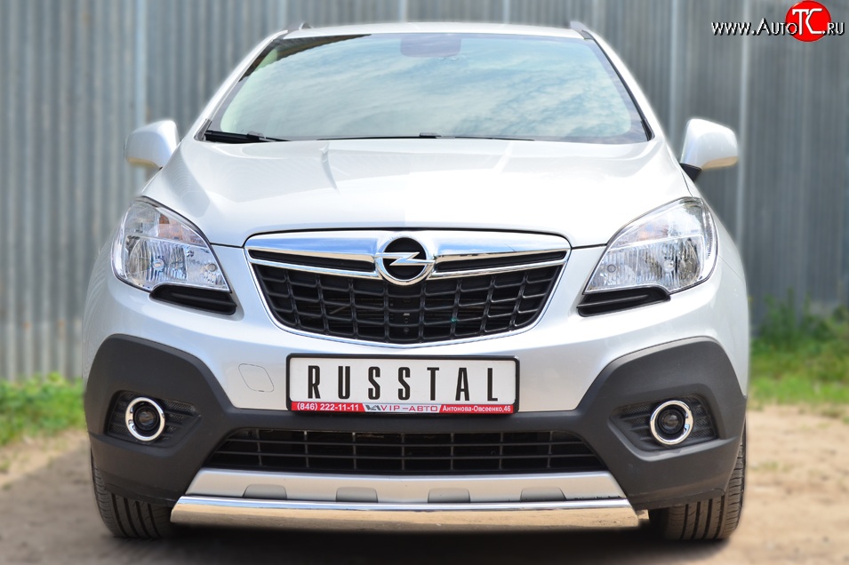 14 949 р. Защита переднего бампера (Ø75х42 мм, нержавейка) Russtal Opel Mokka  дорестайлинг (2012-2016)  с доставкой в г. Горно‑Алтайск