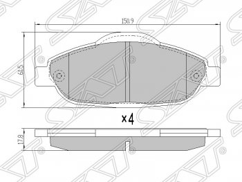 Колодки тормозные SAT (передние) Peugeot 308 T7 хэтчбек 5 дв. дорестайлинг (2007-2011)