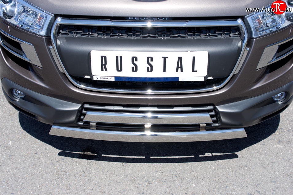 22 299 р. Защита переднего бампера (2 трубыØ75х42 мм, нержавейка) Russtal Peugeot 4008 (2012-2017)  с доставкой в г. Горно‑Алтайск