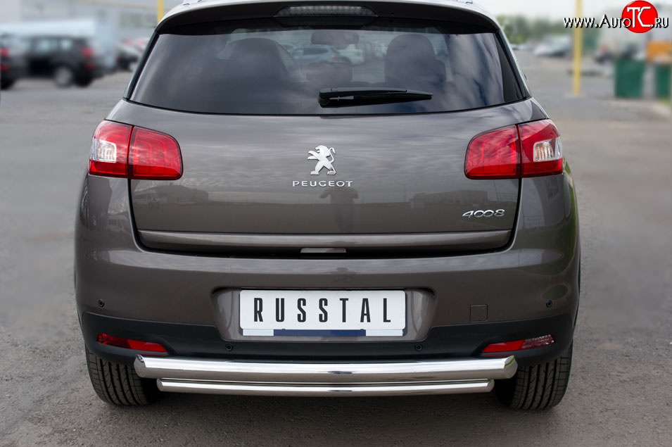 12 799 р. Защита заднего бампера (Ø76 и 42 мм, нержавейка) SLITKOFF  Peugeot 4008 (2012-2017) (с короткой нижней трубой)  с доставкой в г. Горно‑Алтайск