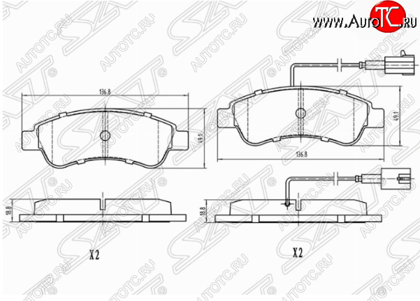 1 189 р. Комплект задних тормозных колодок SAT (с датчиком износа)  Peugeot Boxer  250 (2006-2014)  с доставкой в г. Горно‑Алтайск