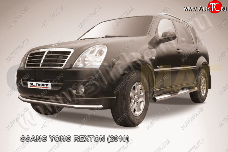 8 299 р. Защита переднего бампер Slitkoff  SSANGYONG Rexton  Y250 (2006-2012) (Цвет: серебристый)  с доставкой в г. Горно‑Алтайск