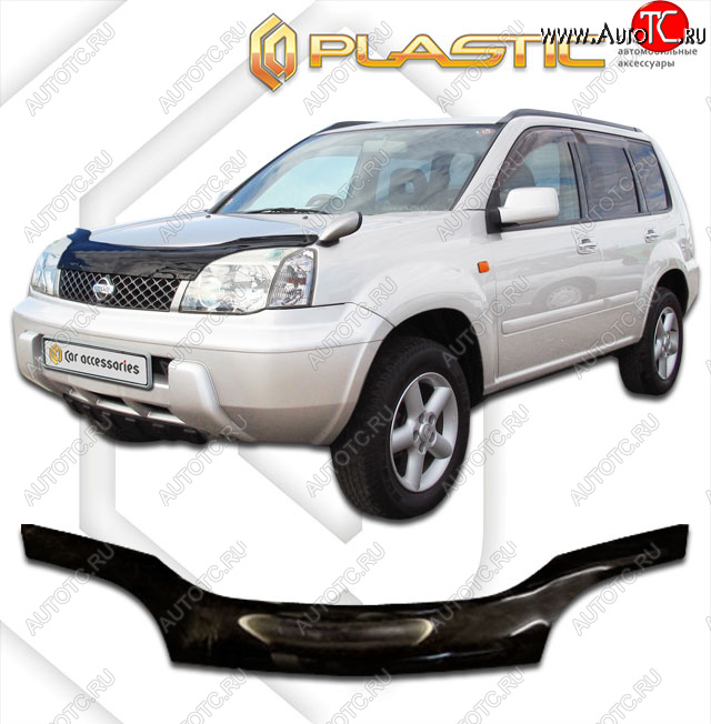 2 159 р. Дефлектор капота CA-Plastiс  Nissan X-trail  1 T30 (2000-2007) дорестайлинг, рестайлинг (classic черный, Без надписи)  с доставкой в г. Горно‑Алтайск