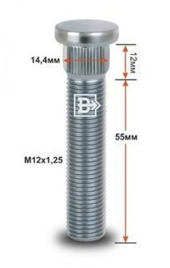 Забивная шпилька 55.0 мм ступицы колеса Вектор M12x1.25 x 55.0 Honda Jazz (2001-2008) 