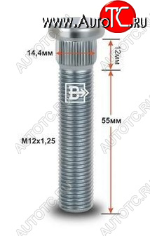 215 р. Забивная шпилька 55.0 мм ступицы колеса Вектор M12x1.25 x 55.0 ЗАЗ Chance хэтчбэк (2009-2017)