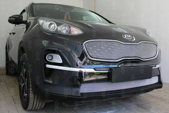 5 399 р. Защитная сетка в бампер (низ, ячейка 4х10 мм) Alfeco Премиум  KIA Sportage  4 QL (2018-2022) рестайлинг (Хром)  с доставкой в г. Горно‑Алтайск. Увеличить фотографию 2