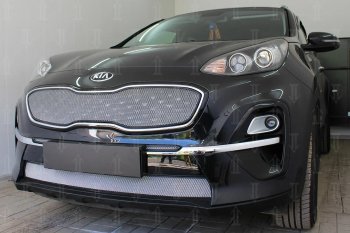 5 399 р. Защитная сетка в бампер (низ, ячейка 4х10 мм) Alfeco Премиум  KIA Sportage  4 QL (2018-2022) рестайлинг (Хром)  с доставкой в г. Горно‑Алтайск. Увеличить фотографию 4