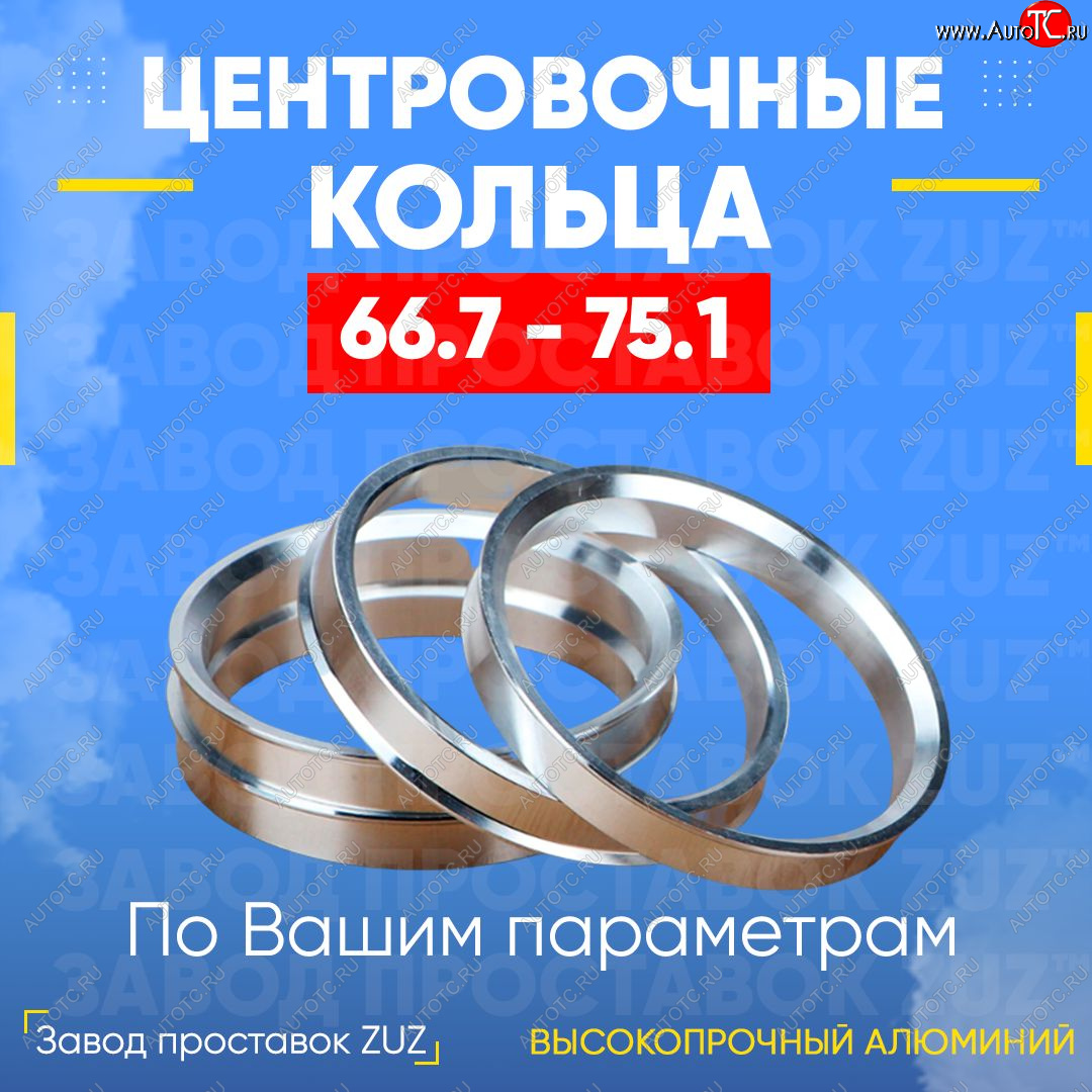 1 799 р. Алюминиевое центровочное кольцо (4 шт) ЗУЗ 66.7 x 75.1  BMW i3  I01 (2013-2017), Daihatsu Be-Go  J200 (2006-2016), Daihatsu Terios ( J100,  J102,J122,  J200,  F800) (1997-2023)  с доставкой в г. Горно‑Алтайск