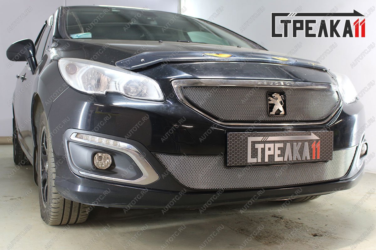 4 199 р. Защита радиатора (низ) Стрелка11 Стандарт  Peugeot 408 (2015-2022) рестайлинг (хром)  с доставкой в г. Горно‑Алтайск