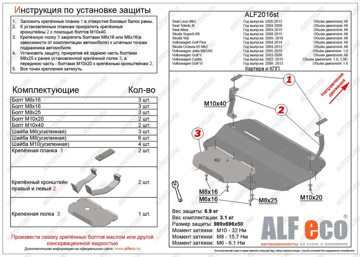 12 499 р. Защита картера и КПП (V-all) ALFECO  Volkswagen Caddy  2K (2003-2015) дорестайлинг, рестайлинг (алюминий 3 мм)  с доставкой в г. Горно‑Алтайск