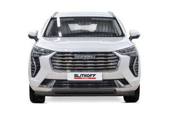 Защита переднего бампера d57+d57 двойная Slitkoff Haval (Хавал) Jolion (джолион) (2020-2024) дорестайлинг