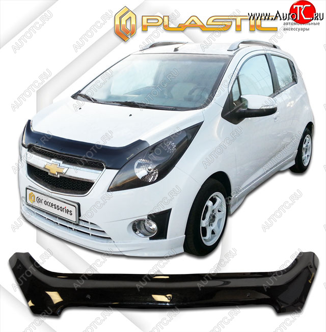 2 269 р. Дефлектор капота CA-Plastic  Chevrolet Spark  M300 (2010-2015) дорестайлинг (classic черный, без надписи)  с доставкой в г. Горно‑Алтайск