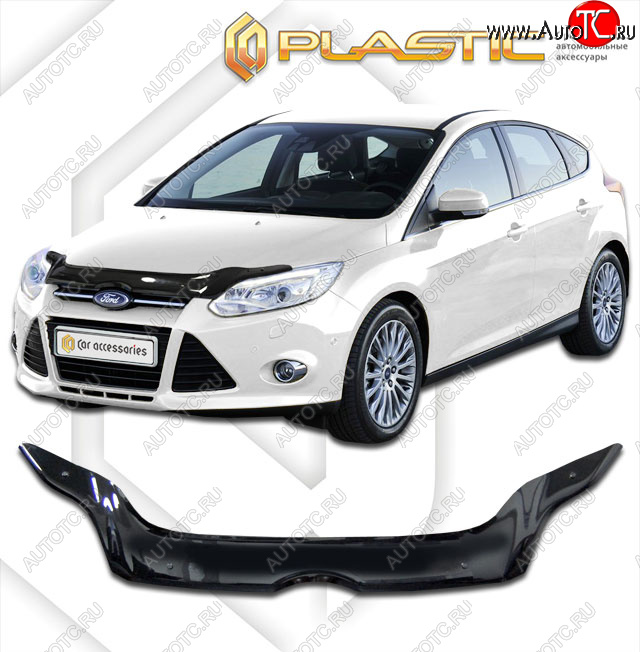 2 159 р. Дефлектор капота CA-Plastiс  Ford Focus  3 (2010-2015) хэтчбэк дорестайлинг (classic черный, без надписи)  с доставкой в г. Горно‑Алтайск