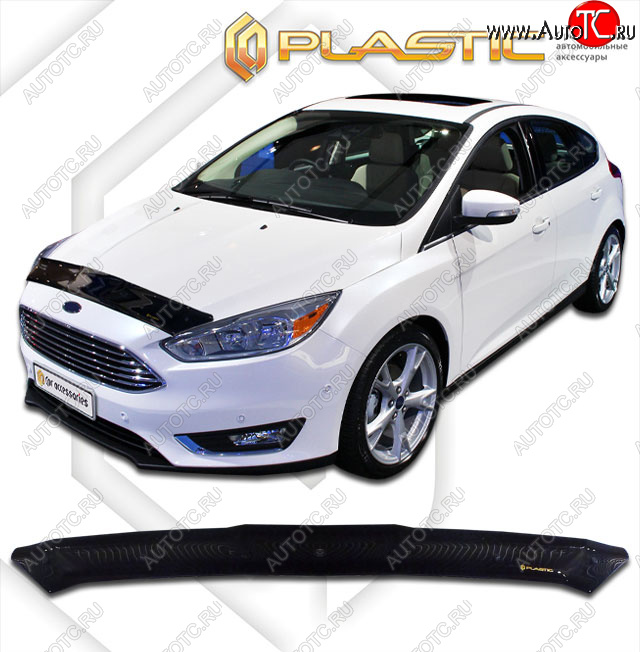 1 799 р. Дефлектор капота CA-Plastiс  Ford Focus  3 (2014-2019) хэтчбэк рестайлинг (classic черный, без надписи)  с доставкой в г. Горно‑Алтайск