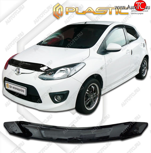 1 839 р. Дефлектор капота CA-Plastic  Mazda 2/Demio  DE (2007-2014) дорестайлинг, рестайлинг (classic черный, без надписи)  с доставкой в г. Горно‑Алтайск