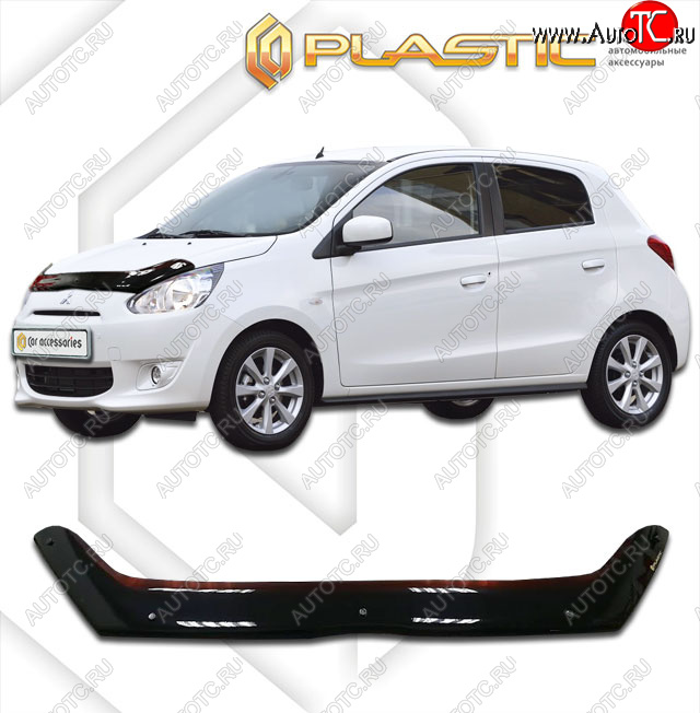 1 979 р. Дефлектор капота CA-Plastic  Mitsubishi Mirage  A03A (2012-2015) хэтчбэк 5 дв. дорестайлинг (classic черный, без надписи)  с доставкой в г. Горно‑Алтайск