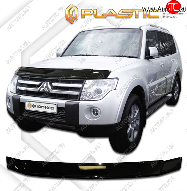 1 999 р. Дефлектор капота CA-Plastic  Mitsubishi Pajero  4 V80 (2006-2014) дорестайлинг, 3 дв. 1-ый рестайлинг (classic черный, без надписи)  с доставкой в г. Горно‑Алтайск