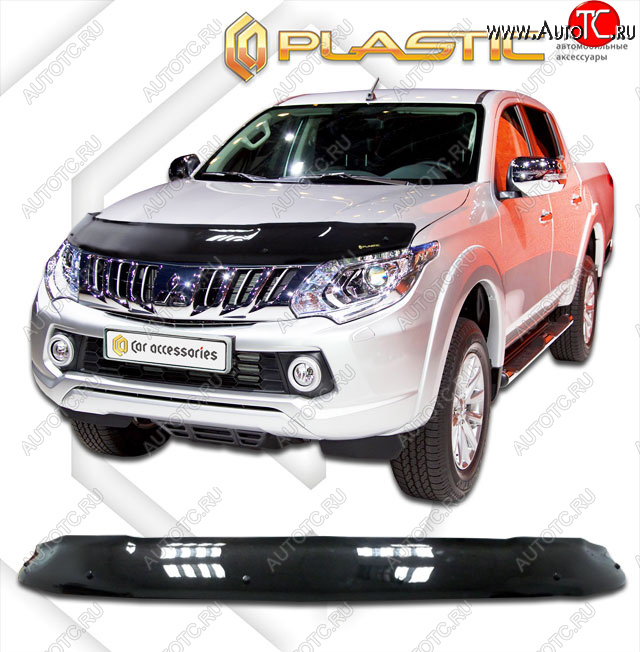 2 159 р. Дефлектор капота CA-Plastic  Mitsubishi Triton  KKKL (2015-2018) Double Cab дорестайлинг (classic черный, без надписи)  с доставкой в г. Горно‑Алтайск