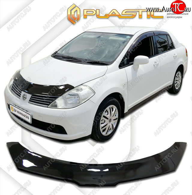 2 159 р. Дефлектор капота CA-Plastic  Nissan Tiida Latio  C11 (2004-2012) седан (classic черный, без надписи)  с доставкой в г. Горно‑Алтайск