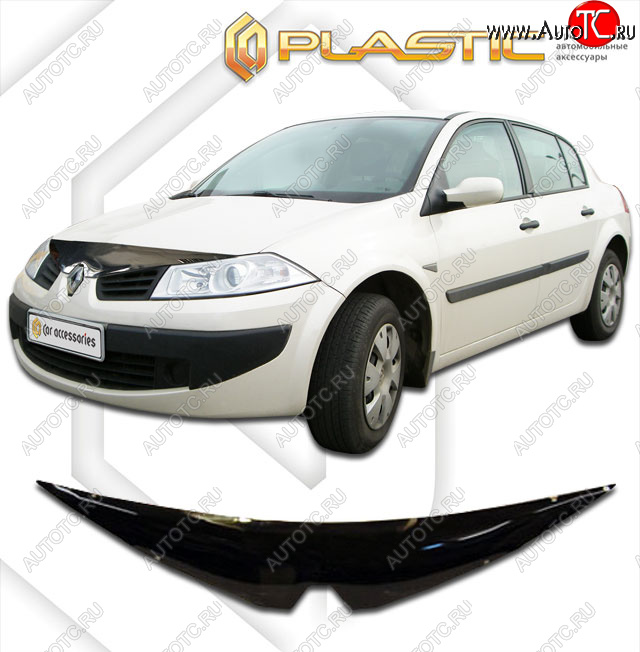 2 079 р. Дефлектор капота CA-Plastic  Renault Megane  седан (2006-2009)  рестайлинг (classic черный, без надписи)  с доставкой в г. Горно‑Алтайск