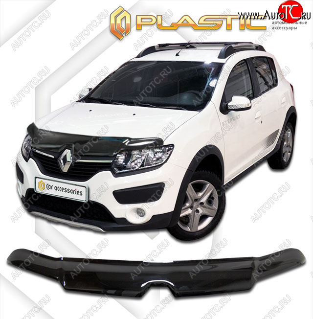 2 359 р. Дефлектор капота CA-Plastic  Renault Sandero Stepway  (B8) (2014-2022) дорестайлинг, рестайлинг (classic черный, без надписи)  с доставкой в г. Горно‑Алтайск