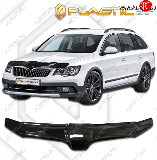 2 159 р. Дефлектор капота CA-Plastic  Skoda Superb  (B6) 3T (2013-2015) лифтбэк рестайлинг (classic черный, без надписи)  с доставкой в г. Горно‑Алтайск