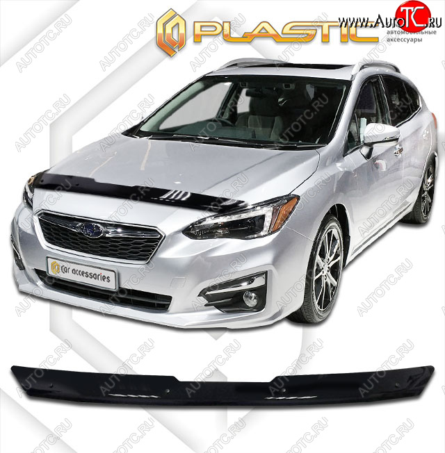 1 839 р. Дефлектор капота CA-Plastic  Subaru Impreza  GT (2016-2019) хэтчбэк дорестайлинг (classic черный, без надписи)  с доставкой в г. Горно‑Алтайск