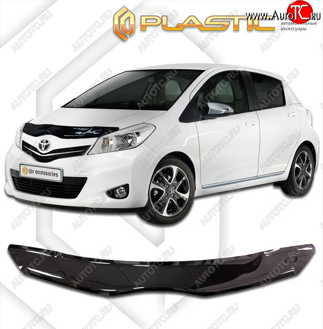 1 899 р. Дефлектор капота CA-Plastic  Toyota Yaris  XP130 (2010-2014) хэтчбэк 5 дв. дорестайлинг (classic черный, без надписи)  с доставкой в г. Горно‑Алтайск