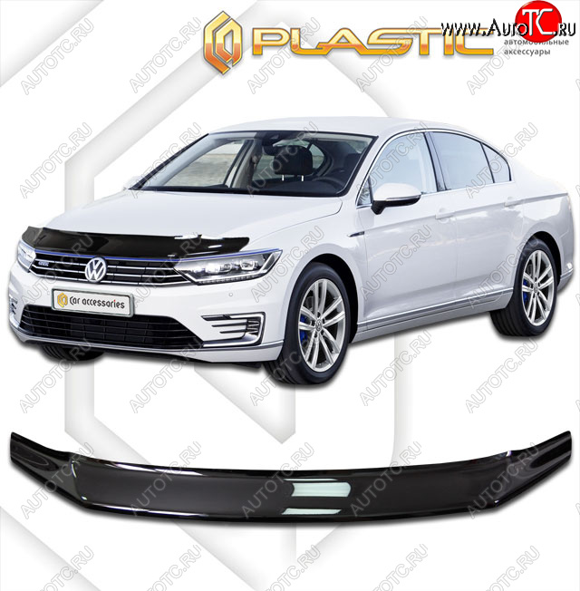 2 099 р. Дефлектор капота CA-Plastic  Volkswagen Passat ( B8,  B8.5) (2015-2025) седан дорестайлинг, седан рестайлинг (classic черный, без надписи)  с доставкой в г. Горно‑Алтайск