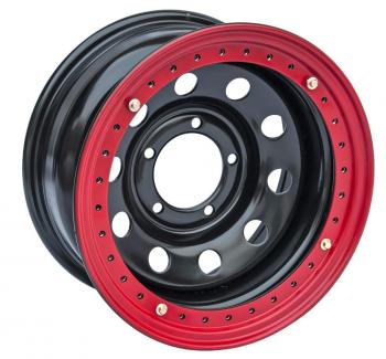 11 769 р. Диск усиленный УАЗ стальной черный 5x139,7 8xR16 d110 ET-19 с псевдо бедлоком (красный) OFF-ROAD Wheels bd1680-53910bl-19-r  с доставкой в г. Горно‑Алтайск. Увеличить фотографию 1