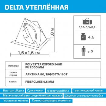 10 699 р. Палатка зимняя двускатная HELIOS DELTA Комфорт, утепленная HELIOS hs-isdc-bg  с доставкой в г. Горно‑Алтайск. Увеличить фотографию 17