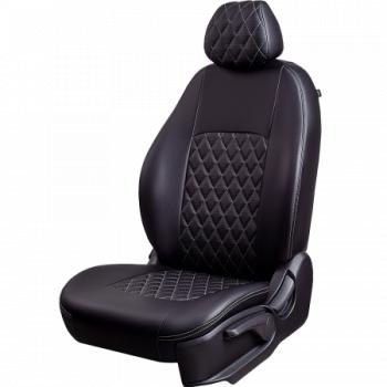 Комплект чехлов для сидений (3 места Илана+Орегон) ТУРИН ст РОМБ Lord Autofashion ГАЗ ГАЗель Next ( A21,A22, С41, С42,  A21,A22, С41, С42, Фермер,  A60,A63, A64,  A62,А65,  A31,A32, C45, C46) (2013-2025)  шасси,  шасси со сдвоенной , автобус, автобус, цельнометаллический фургон (черный, вставка черная+серая, строчка серая)