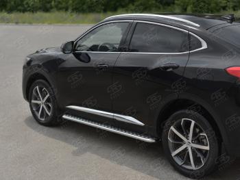 20 999 р. Пороги труба d42 с листом SLITKOFF  Haval F7x (2022-2024) рестайлинг (лист алюминиевый, проф. нержавейка)  с доставкой в г. Горно‑Алтайск. Увеличить фотографию 2