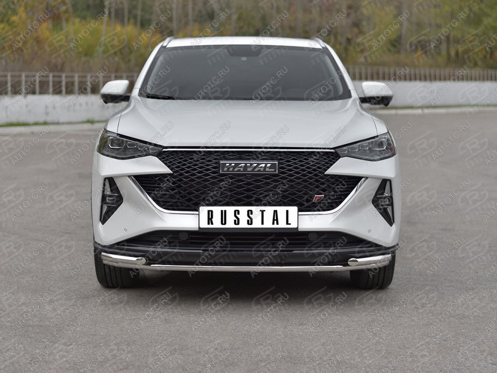 13 999 р. Защита переднего бампера d42 *42 уголки SLITKOFF Haval F7x рестайлинг (2022-2024) (нержавейка полированная)  с доставкой в г. Горно‑Алтайск