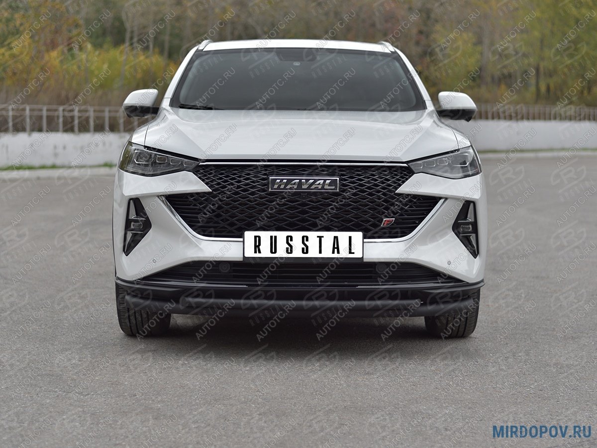 12 349 р. Защита переднего бампера d63*42 дуга SLITKOFF Haval F7x рестайлинг (2022-2024) (нержавейка окрашенная в черный цвет)  с доставкой в г. Горно‑Алтайск