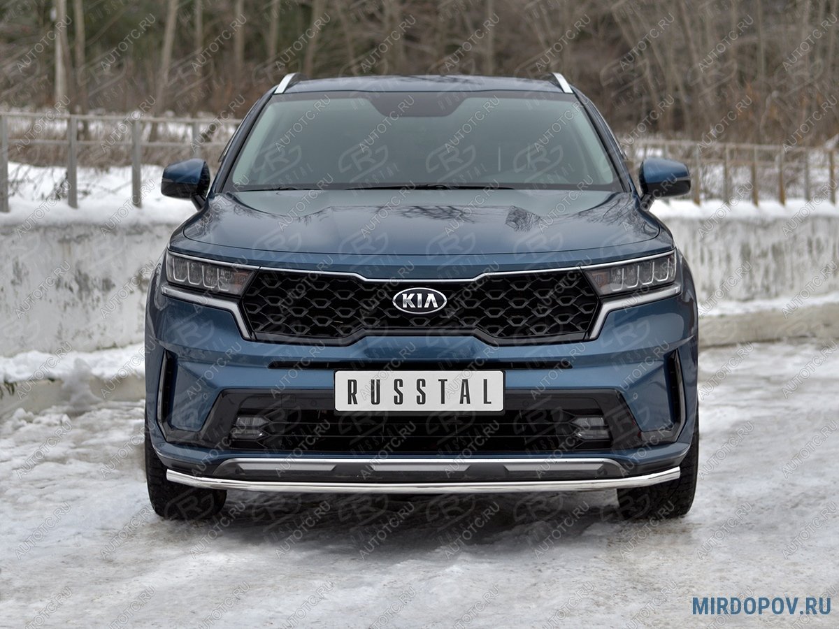 12 399 р. Защита переднего бампера d42 секции SLITKOFF KIA Sorento MQ4 (2020-2022) (нержавейка)  с доставкой в г. Горно‑Алтайск