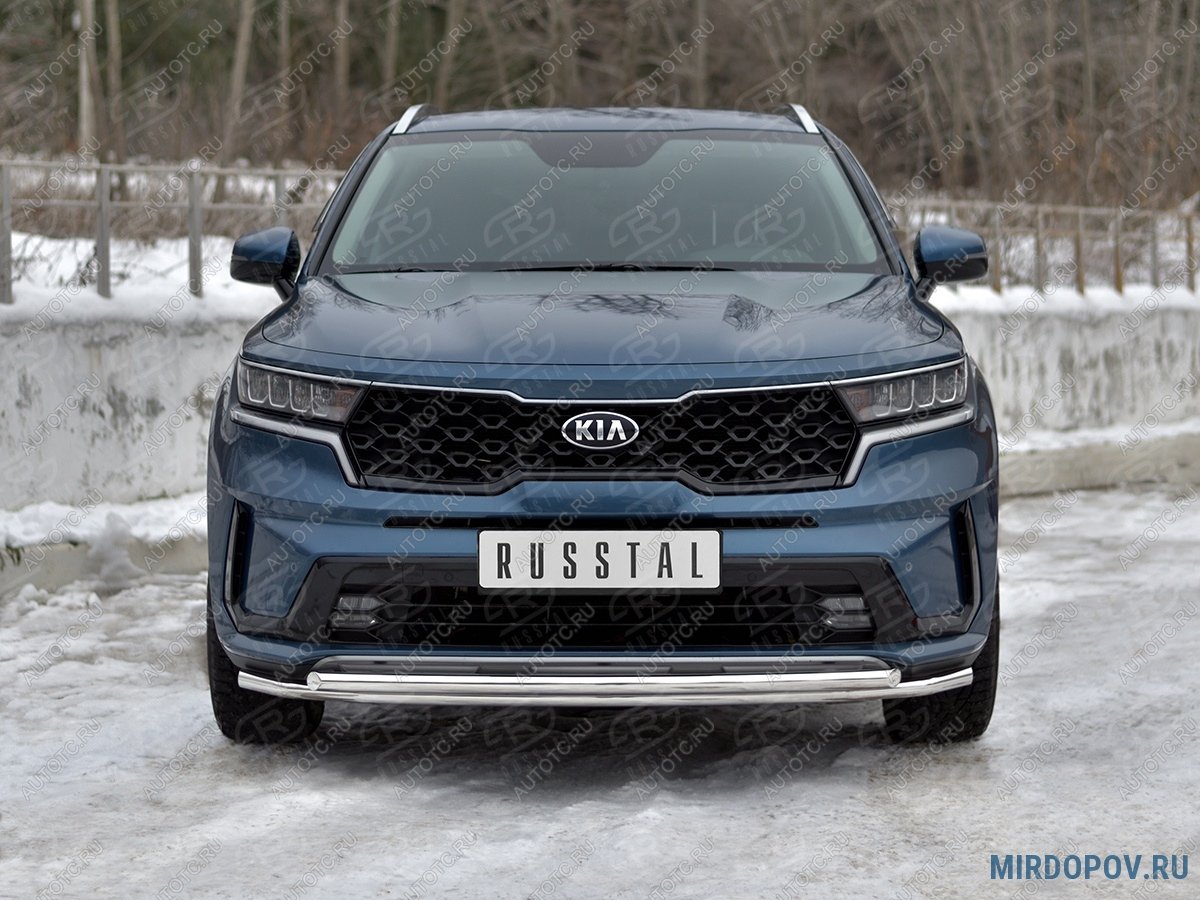 15 999 р. Защита переднего бампера d42 секции-d42 дуга SLITKOFF KIA Sorento MQ4 (2020-2022) (нержавейка)  с доставкой в г. Горно‑Алтайск