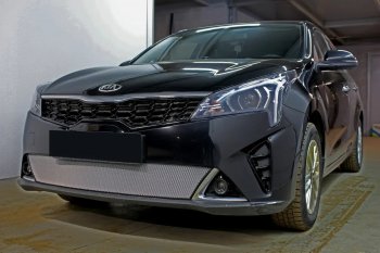 3 579 р. Защитная сетка в бампер (низ, ячейка 3х7 мм) Alfeco Стандарт  KIA Rio  X (2020-2024) рестайлинг (Хром)  с доставкой в г. Горно‑Алтайск. Увеличить фотографию 3