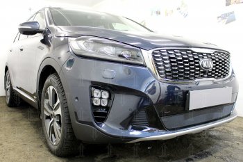 3 099 р. Защитная сетка в бампер (низ, ячейка 3х7 мм) Alfeco Стандарт  KIA Sorento  UM/Prime (2018-2020) рестайлинг (Чёрная)  с доставкой в г. Горно‑Алтайск. Увеличить фотографию 2