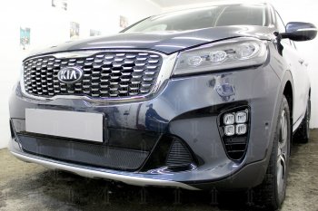 3 099 р. Защитная сетка в бампер (низ, ячейка 3х7 мм) Alfeco Стандарт  KIA Sorento  UM/Prime (2018-2020) рестайлинг (Чёрная)  с доставкой в г. Горно‑Алтайск. Увеличить фотографию 4