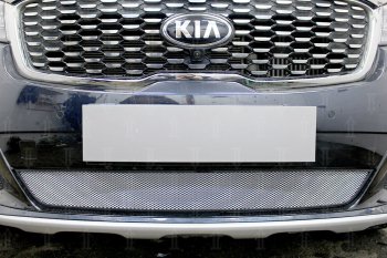 3 199 р. Защитная сетка в бампер (низ, ячейка 3х7 мм) Alfeco Стандарт  KIA Sorento  UM/Prime (2018-2020) рестайлинг (Хром)  с доставкой в г. Горно‑Алтайск. Увеличить фотографию 2