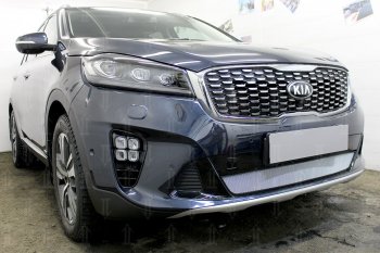 3 199 р. Защитная сетка в бампер (низ, ячейка 3х7 мм) Alfeco Стандарт  KIA Sorento  UM/Prime (2018-2020) рестайлинг (Хром)  с доставкой в г. Горно‑Алтайск. Увеличить фотографию 4