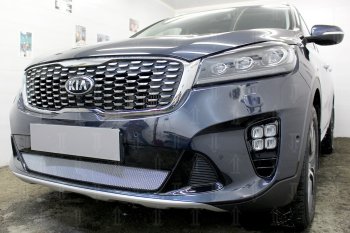 3 199 р. Защитная сетка в бампер (низ, ячейка 3х7 мм) Alfeco Стандарт  KIA Sorento  UM/Prime (2018-2020) рестайлинг (Хром)  с доставкой в г. Горно‑Алтайск. Увеличить фотографию 5